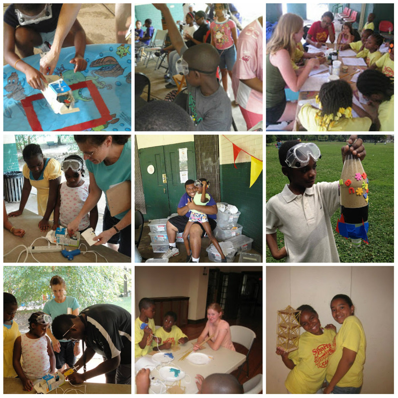A collage of students building rockets, bottles, towers and circuits at YES programs